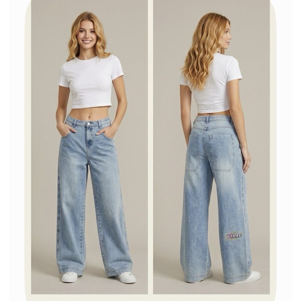 NWT Y2K Oversized High Waist Wide Leg Baggy Jeans Women Size 15 34W X 32L